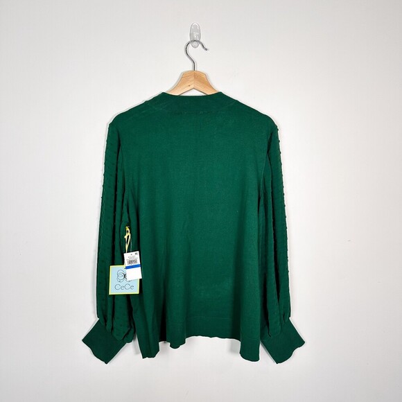 NWT CeCe Womens Clip Dot Sleeve Sweater Alpine Green Sz Large Semi Sheer Sleeve - Picture 6 of 12